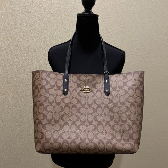 Coach Handbags - Coach Signature Tote Bag Brown Black Large